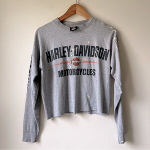harley-davidson long sleeve cropped gray t-shirt medium